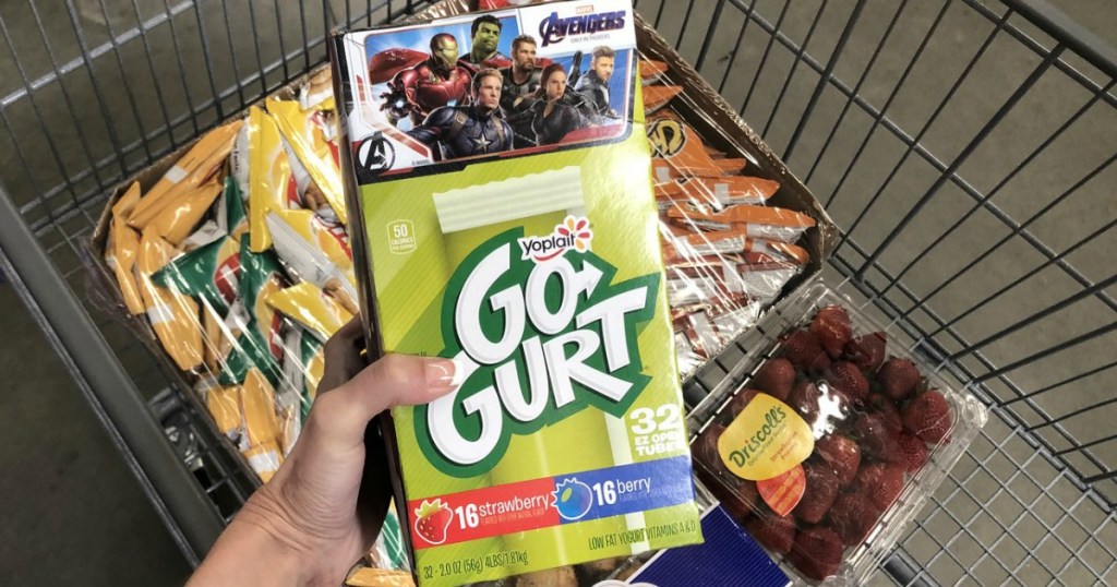 lady holding Go-Gurt in her grocery cart at Sam's Club