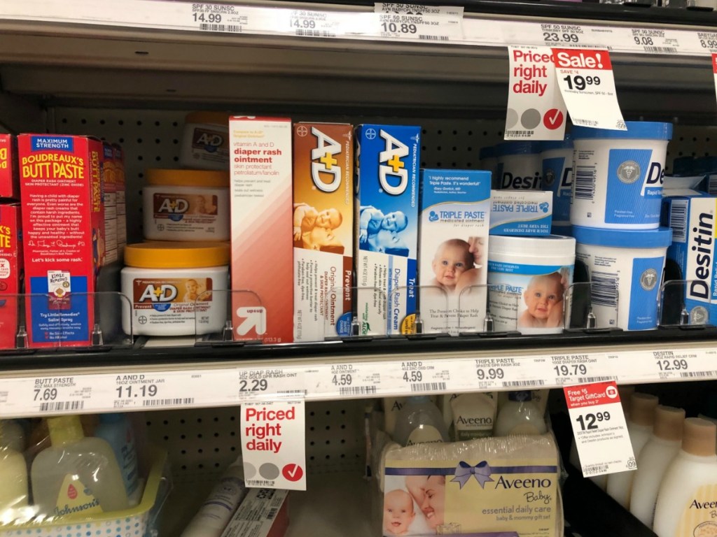 baby rash cream on store shelf