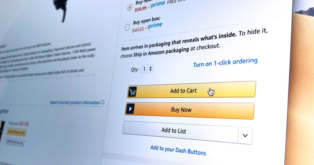 amazon page with mouse on "add to cart"