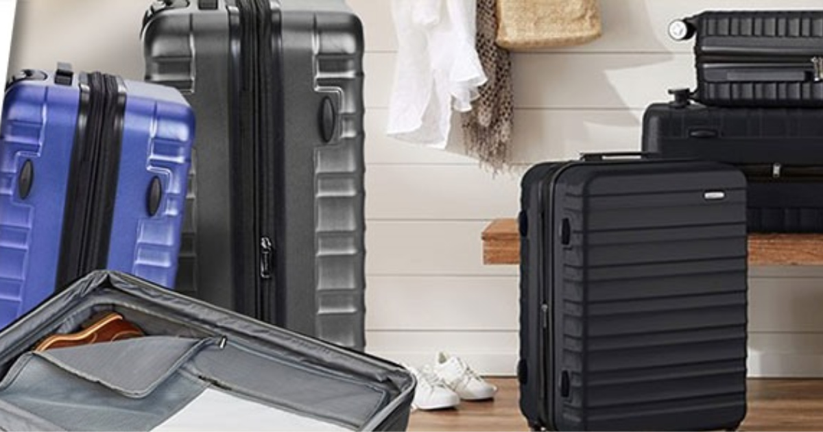 lifestyle image of amazonbasic luggage in hallway