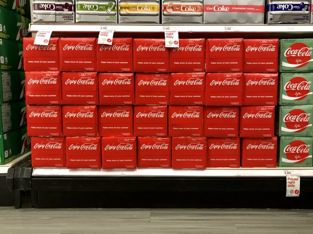 coca-cola 12 packs on store shelves