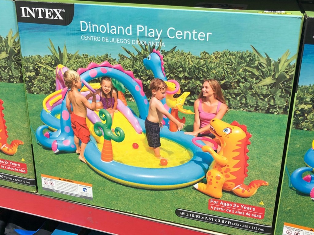 box with dinosaur splash pad blow up sprinkler toy