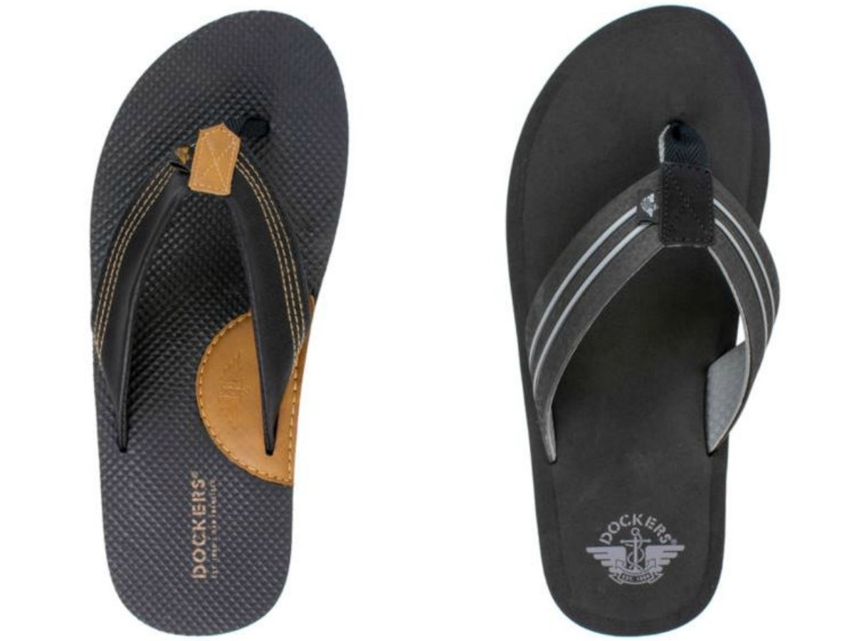 two different pairs of men's flip flops