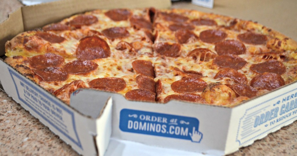 Domino's pepperoni pizza in the box