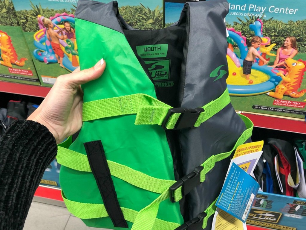 green life jacket for kids in store