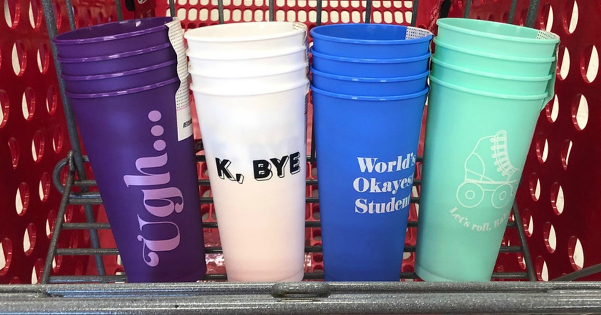 sets of plastic cups sitting in Target shopping cart