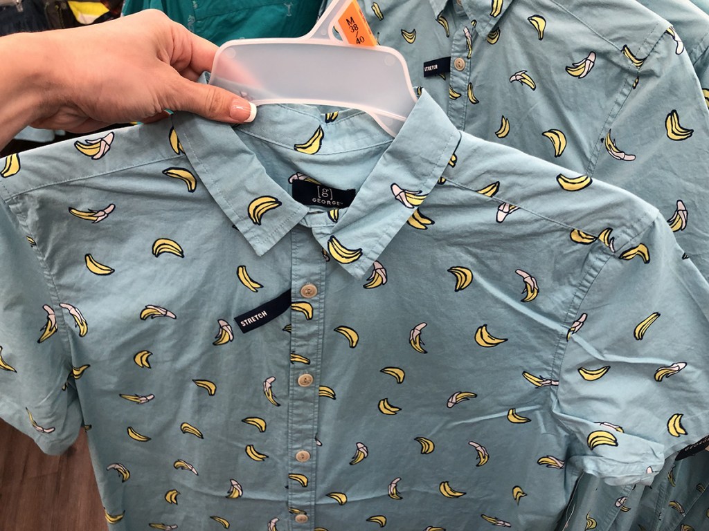 holding up george slim fit banana print shirt are walmart