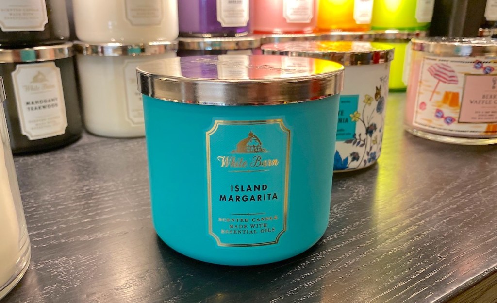 blue island margarita candle on store shelf 