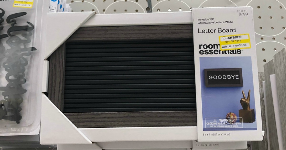 small black letterboard at Target with clearance sticker