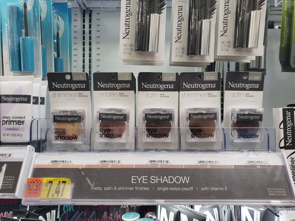 assorted neutrogena eye shadows in shimmer, matte, and satin at walmart