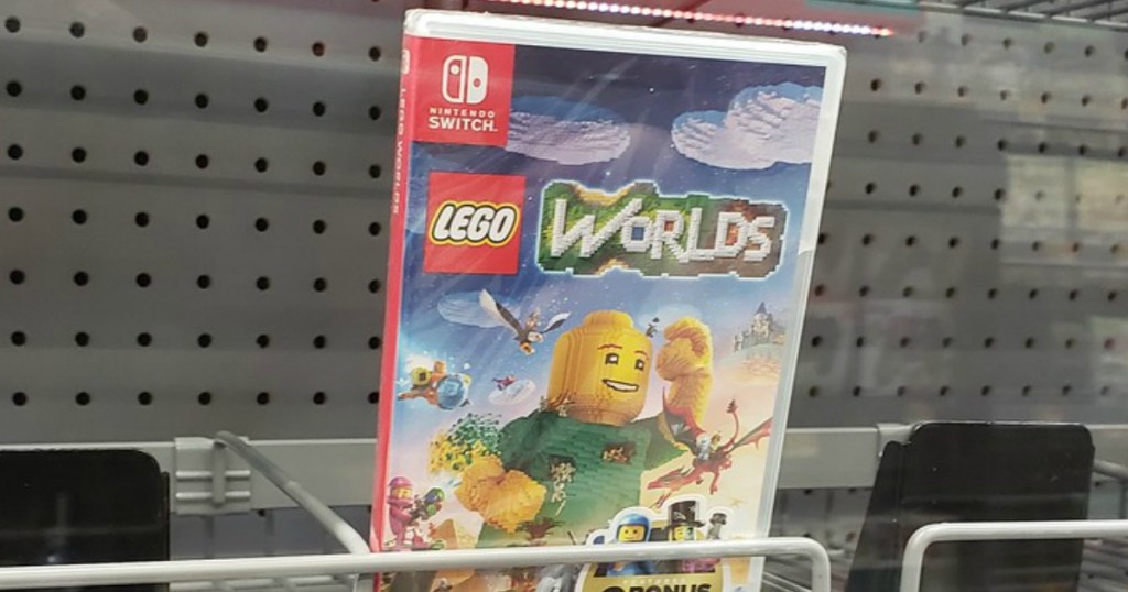 nintendo switch lego worlds video game on store shelf