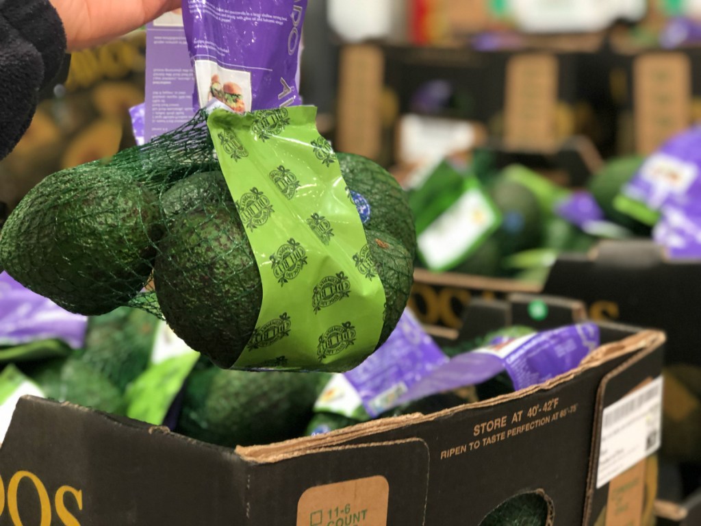 person holding bag of Avocados at Costco