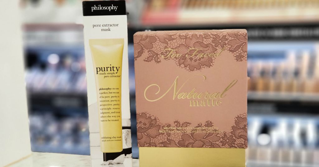 philosophy purity and Too Faced Natural Matte Eye Shadow Palette on shelf in macy's