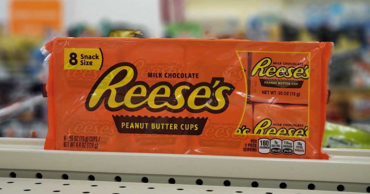 package of reeses cups on store shelf