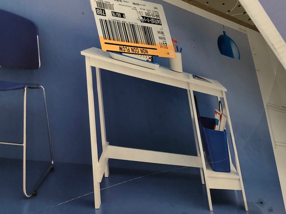 simple white wood desk in box