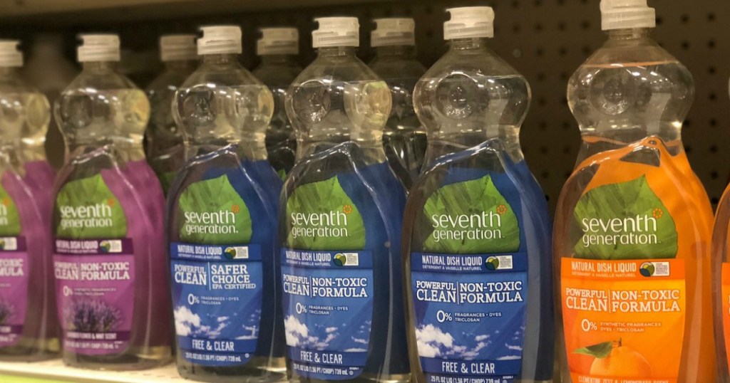 several bottles of dish soap on store shelf
