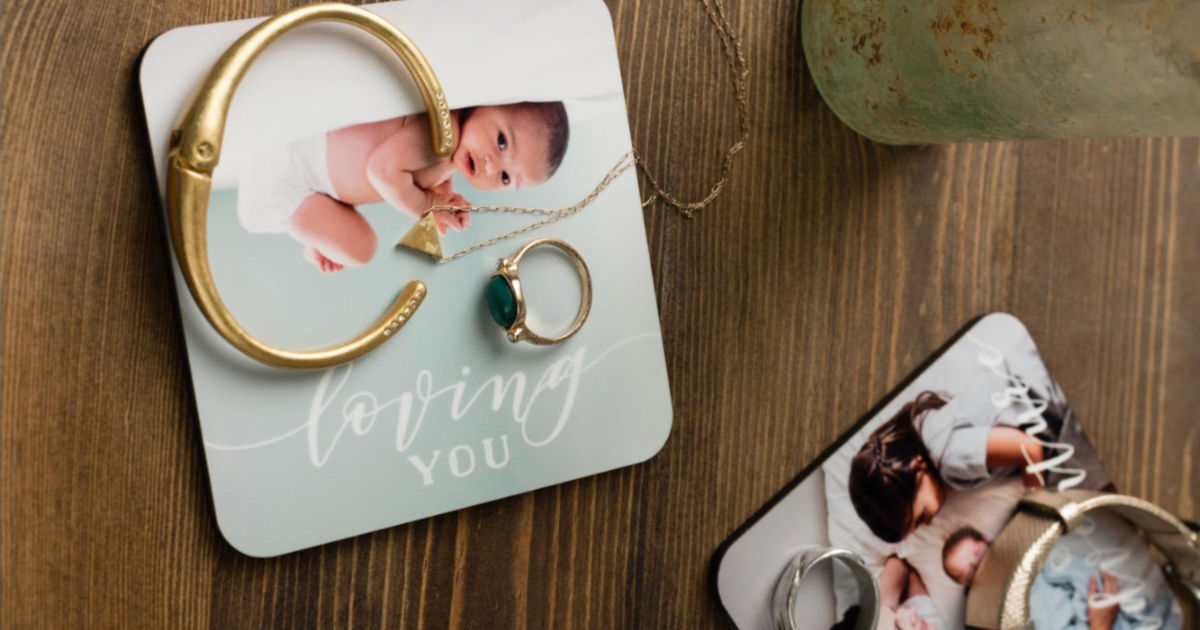 shutterfly coaster utilized as a jewelry holder