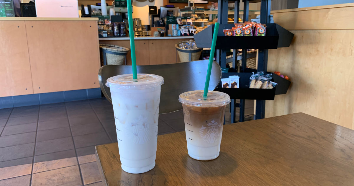 starbucks iced tea and ice coffee next to each other at starbucks