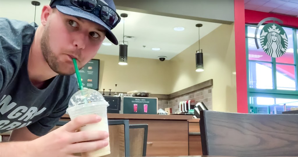 stetson drinking a starbucks frappuccino