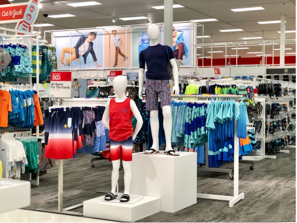 target mannequins wearing boys swimwear 