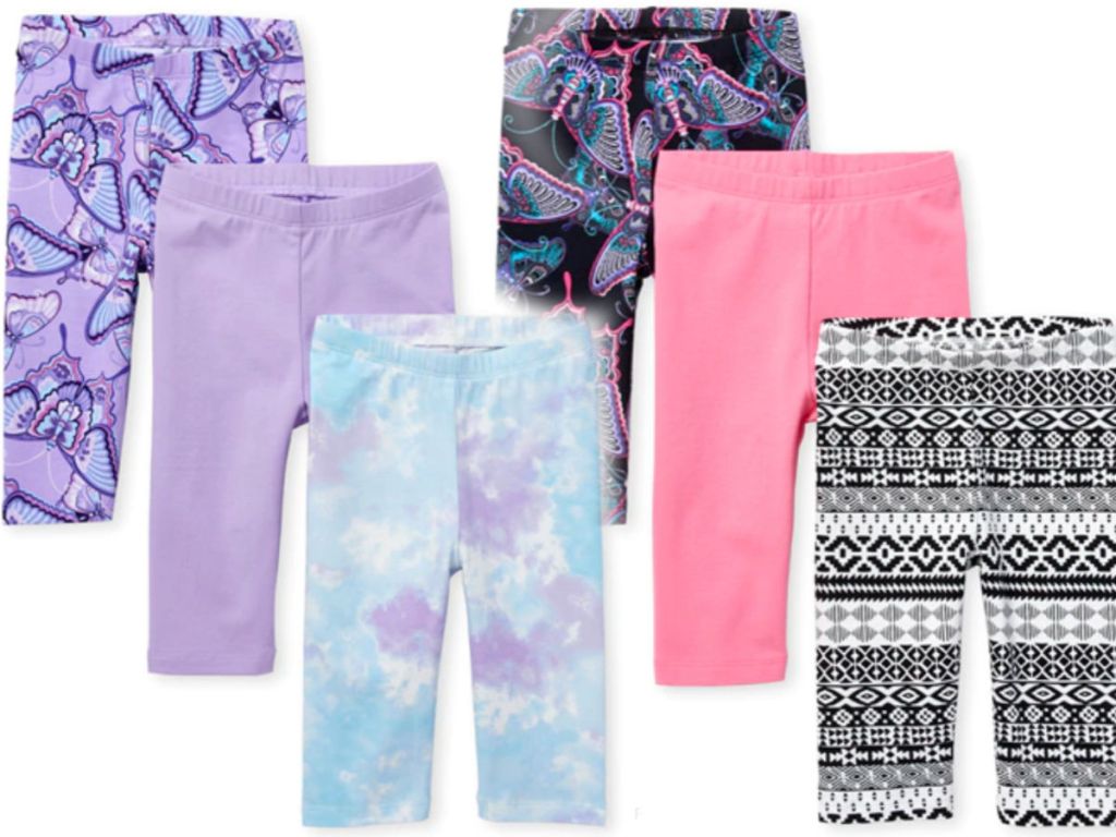 the childrens place 3 piece legging set including butterflys, purple, tie die, pink and aztec