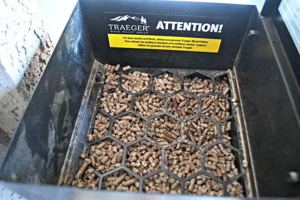 traeger smoker pellets in the hopper