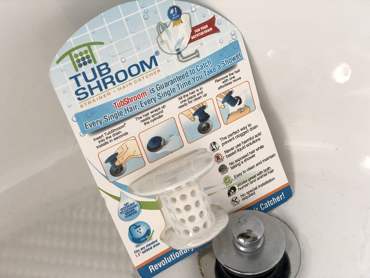 packaging of tubshroom near bath drain