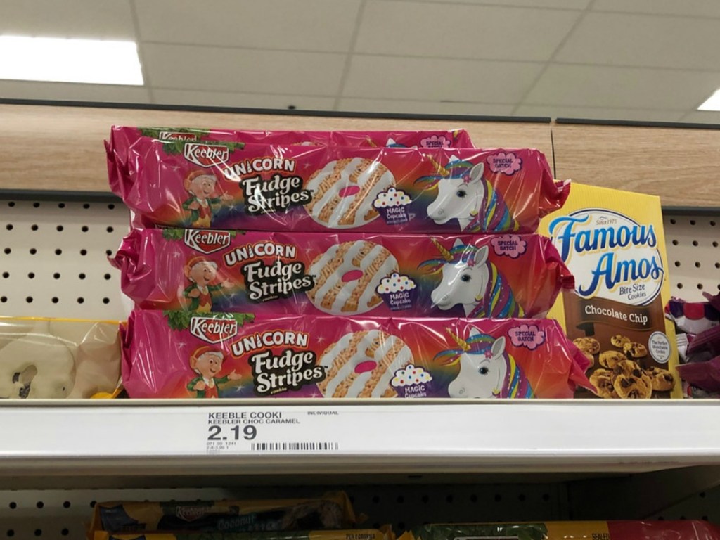 package of cookies on store shelf with unicorn 