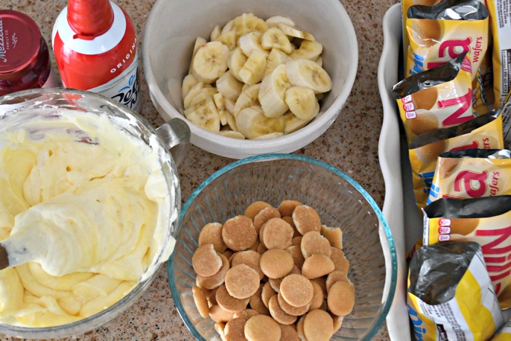 walking banana pudding ingredients on the counter