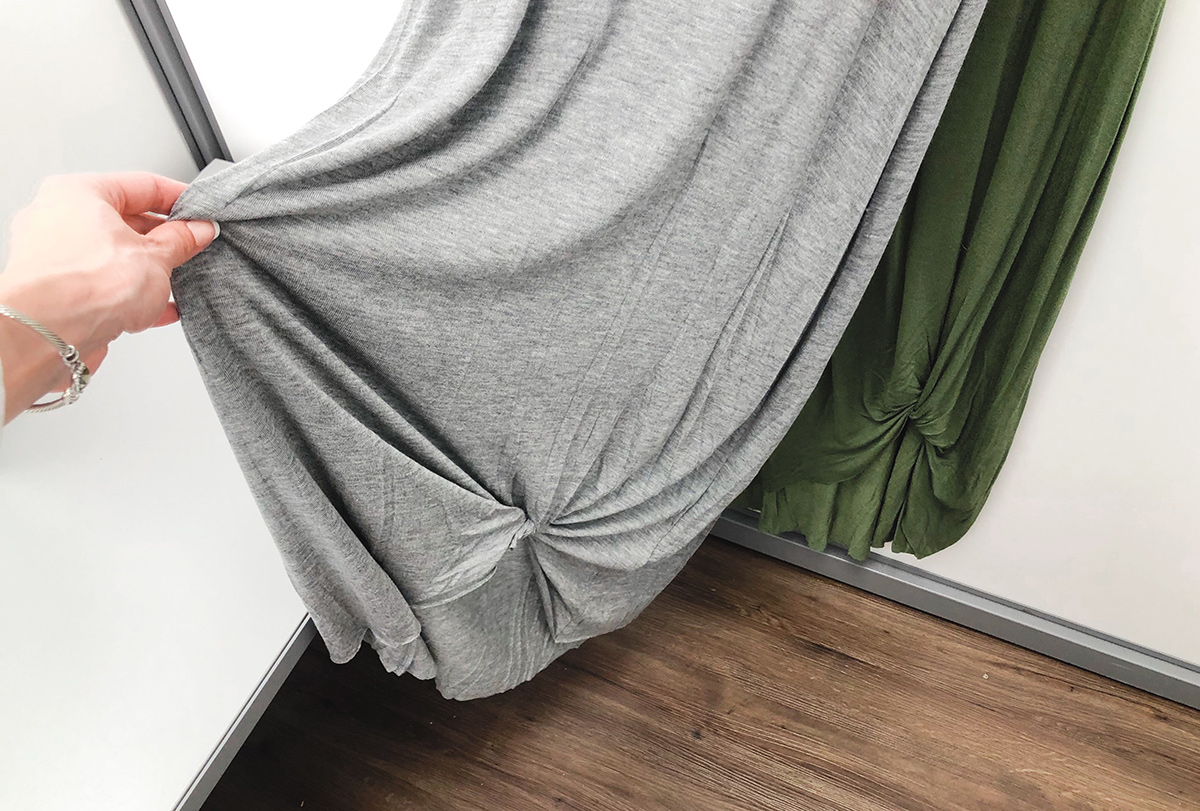 close of knot detail on time and tru knotted maxi dress at walmart