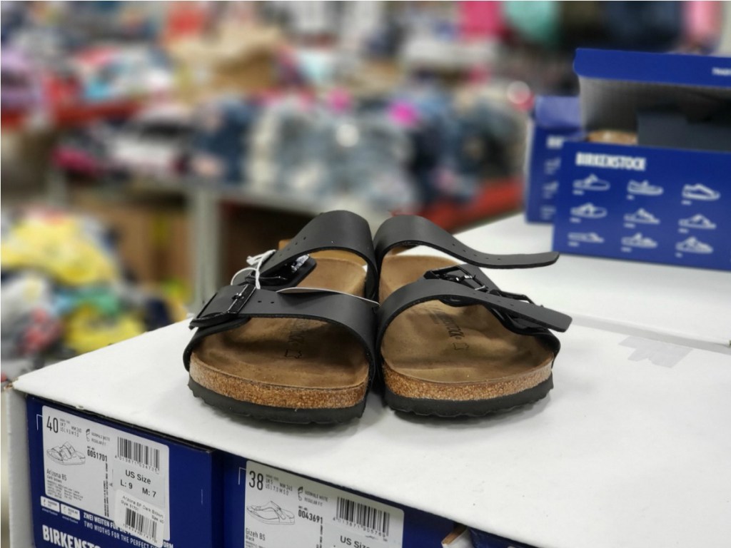 Birkenstocks Arizona Sandals on shelf at Sams Club