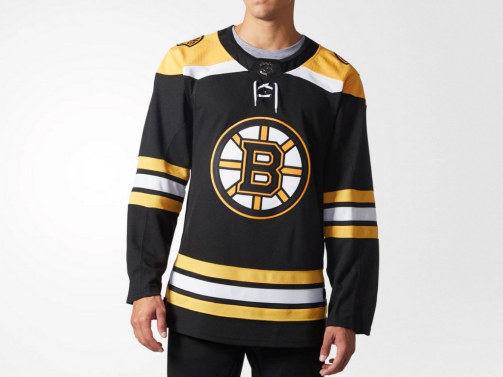 Man wearing adidas Bruins Jersey