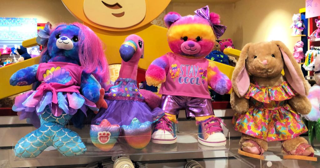 Build-A-Bear Mer-Bear, flamingo, and bears in store