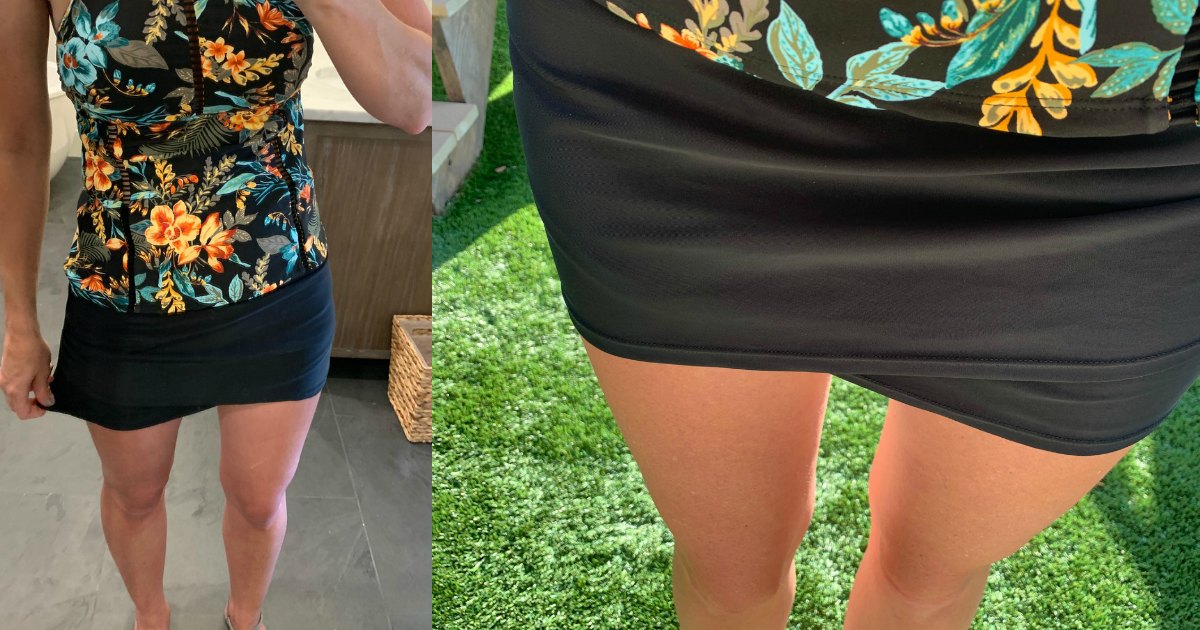 women wearing swim skirt with close up image 