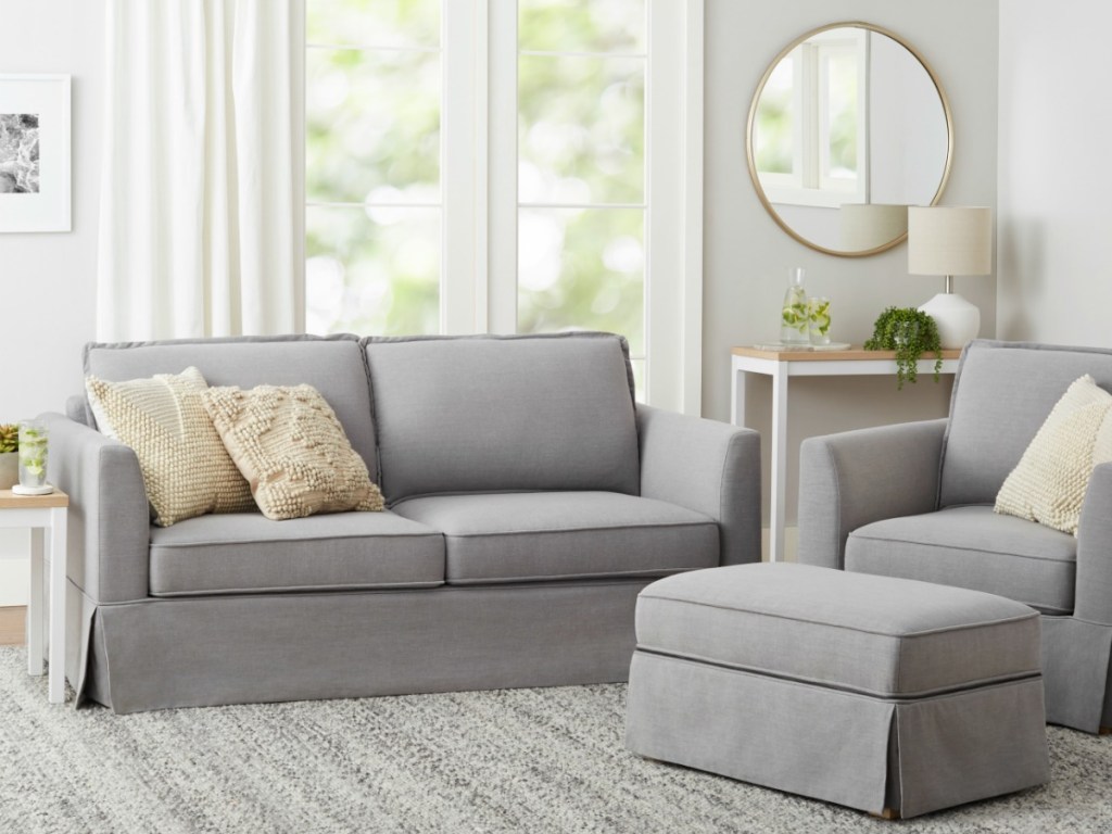 Better Homes & Gardens Easton Sofa in gray in living room