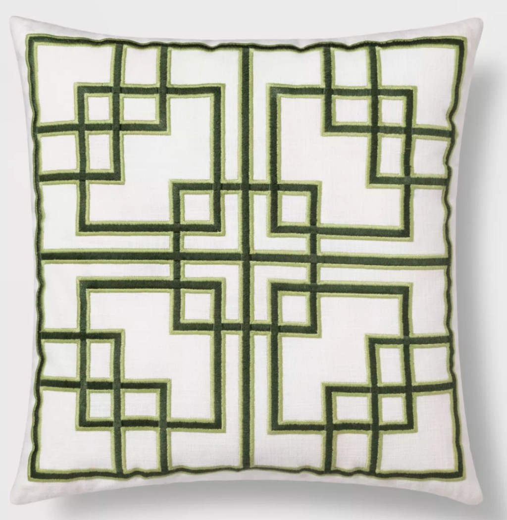 thershold Embroidered Fretwork Square Throw Pillow Green