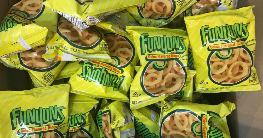 box full of bags of funyuns