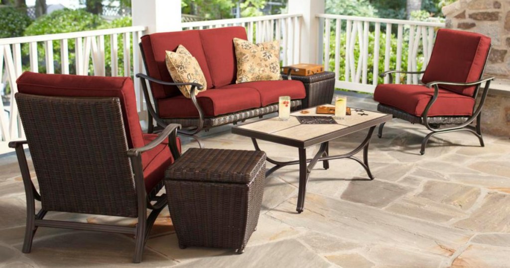 hampton bay 4 piece all weather wicker patio conversation set