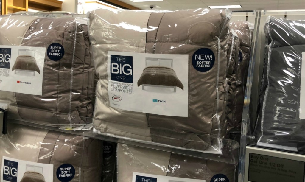 Large down alternative comforters in package in store display