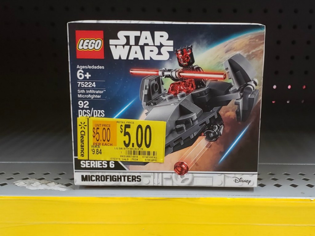 lego box on store shelf with clearance tag