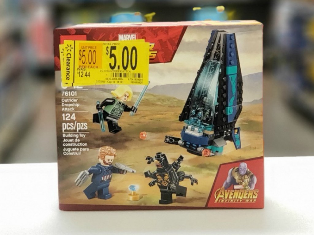 box of legos in store with clearance tag