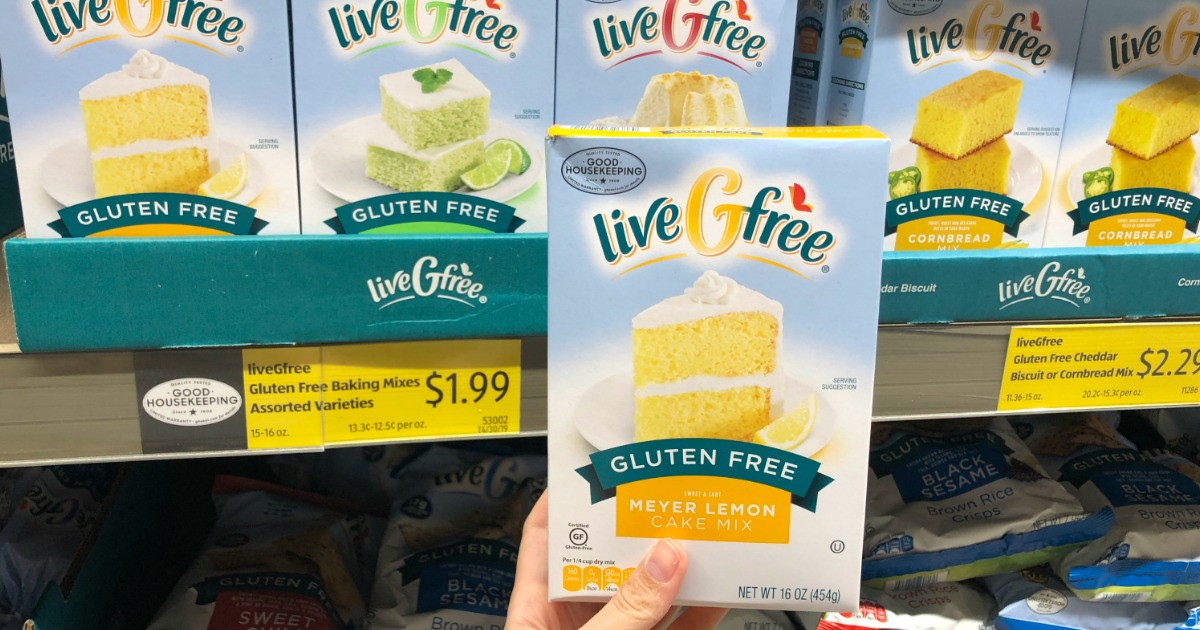 Woman holding LiveGfree Gluten-Free Baking Mix at ALDI