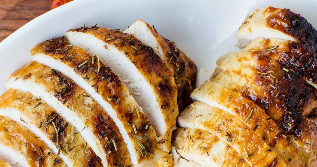 Chicken grilled and cut on a plate