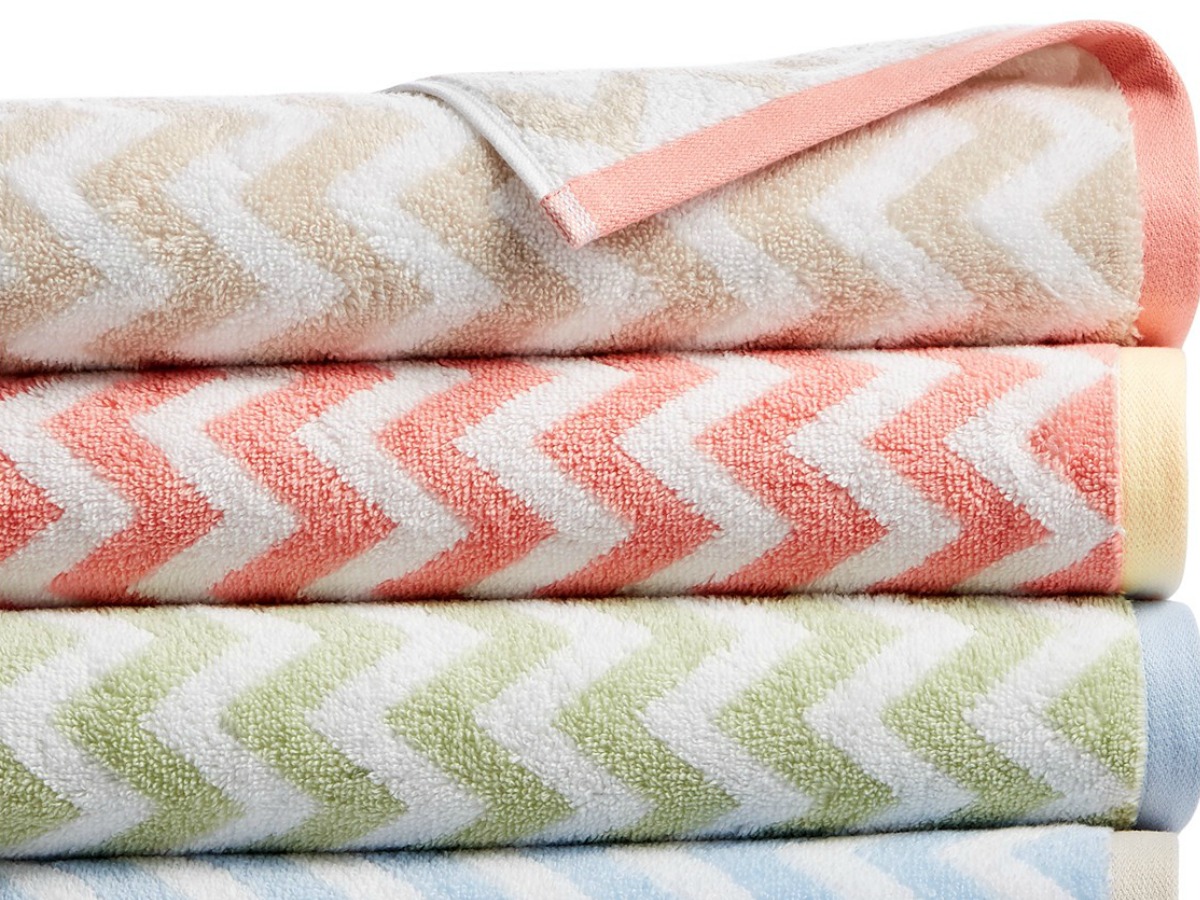 Martha Stewart Chevron Bath Towel Collection pastel colors folded and stacked