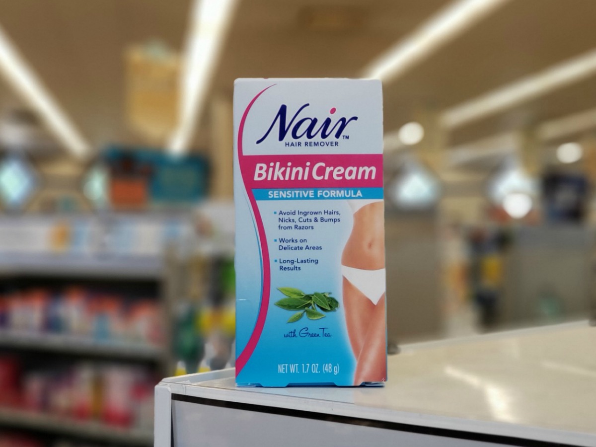 Nair Bikini Cream on drug store shelf