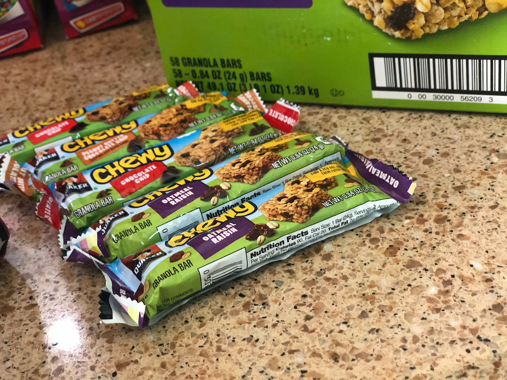 Quaker granola bars on counter 