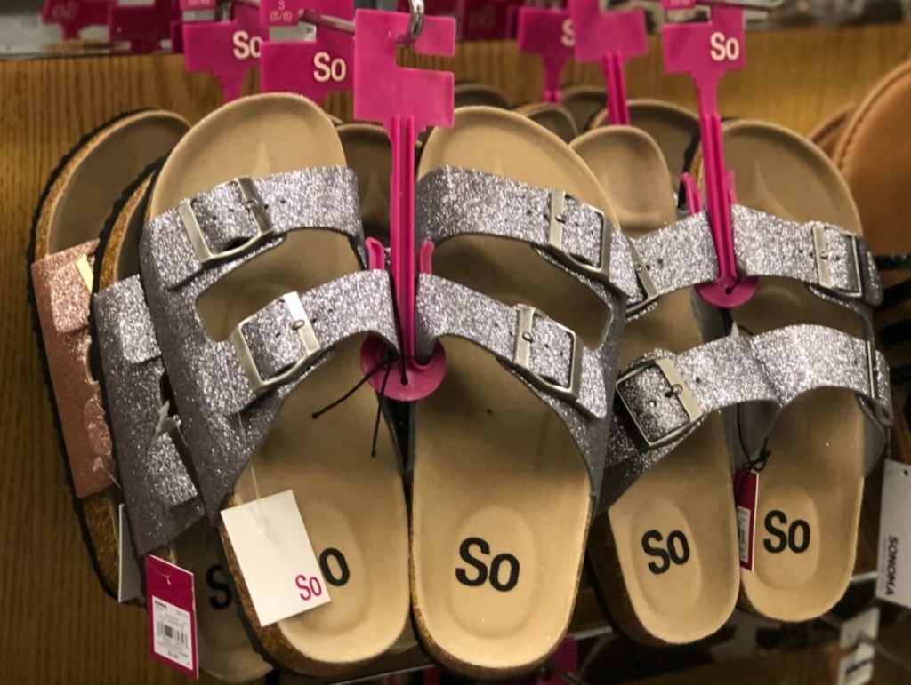 Shiny Silver Shoes on display at the store