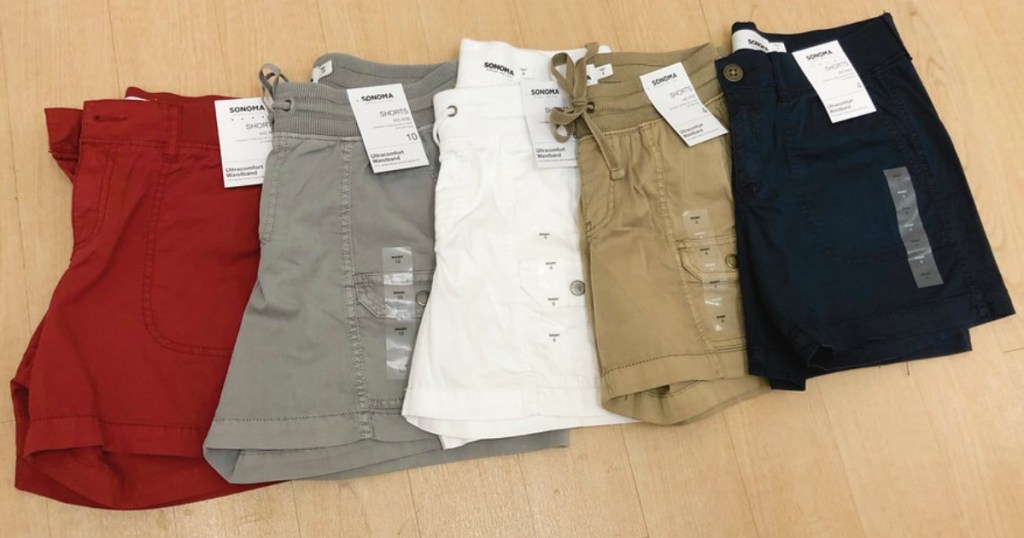 five pairs SONOMA Goods for Life Front Pocket Shorts laid out