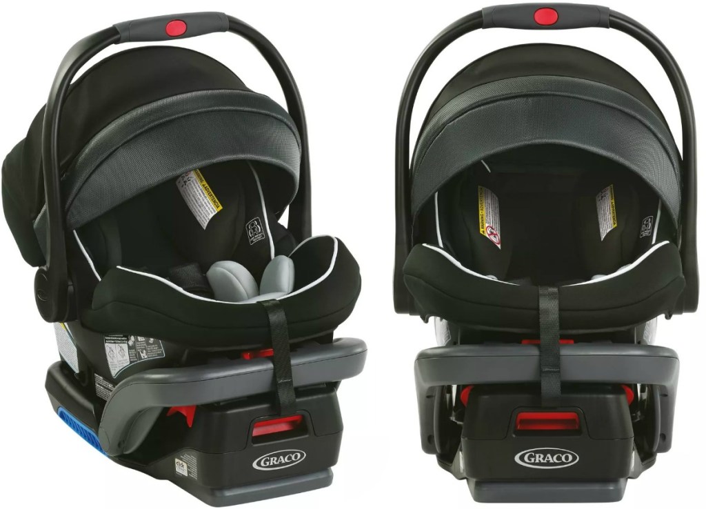 Black Graco Infant Car Seat at two different angles