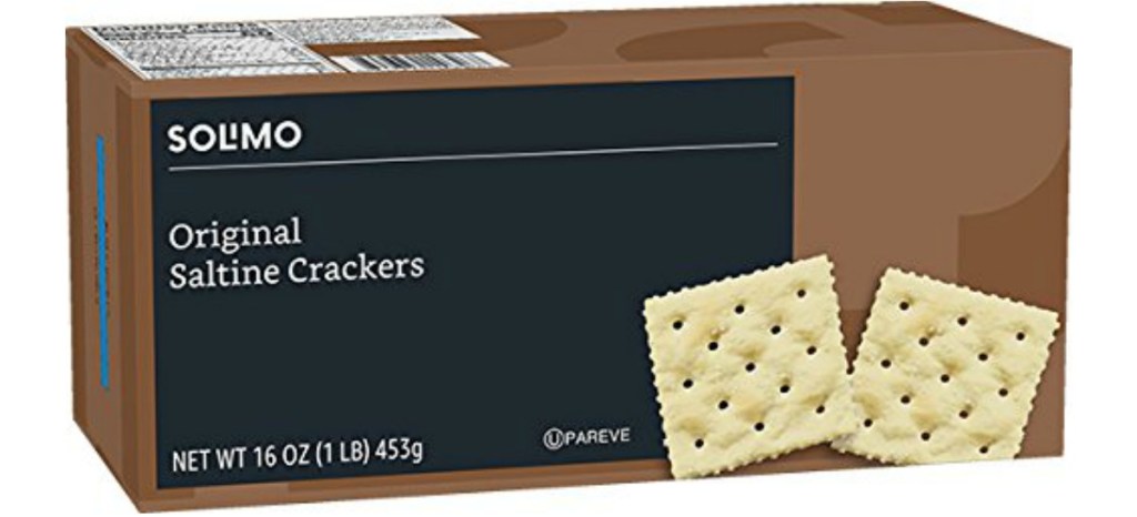 box of Solimo Saltine Crackers